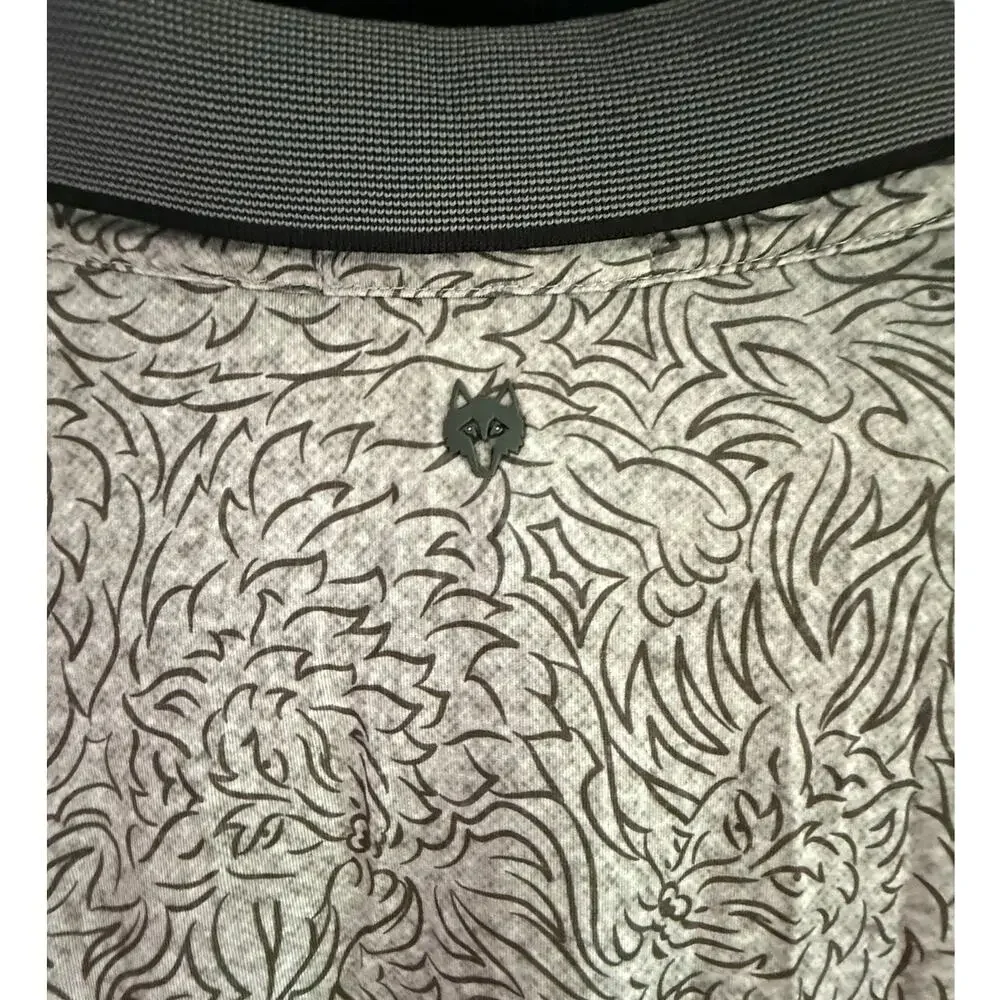 Greyson Clothiers Golf Polo Large L Wolf Print The Shadows Grey AOP EUC